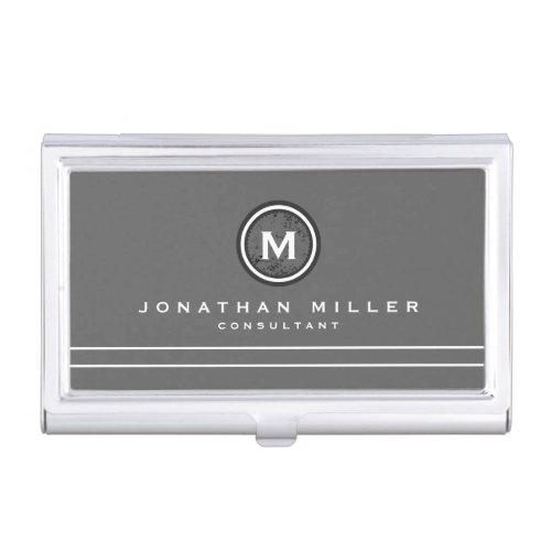 Professional Gray  White Monogram Medallion Business Card Case