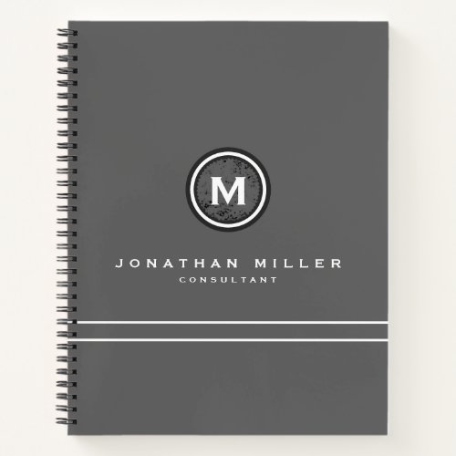 Professional Gray  White Monogram Medallion Notebook