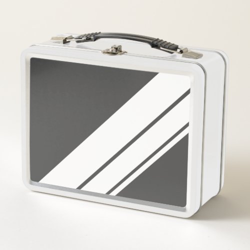 Professional Gray Wide White Diagonal Stripes   Metal Lunch Box