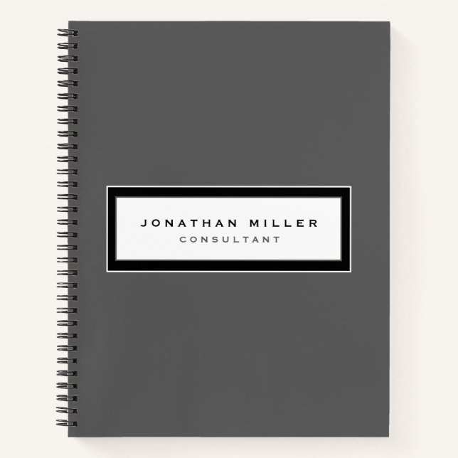 Professional Gray with Framed Name & Title Notebook (Front)
