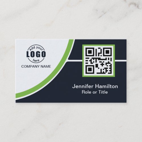 Professional Green add your Logo QR Code Business Card