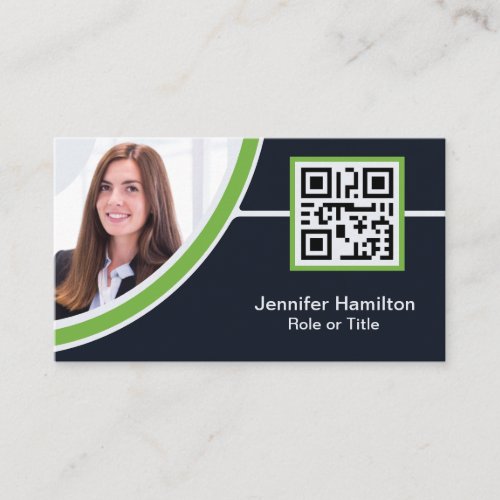 Professional Green add your Logo QR Code Photo Business Card