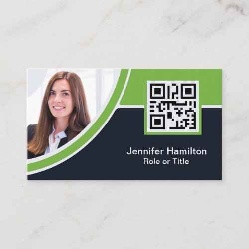 Professional Green add your Logo QR Code Photo Business Card