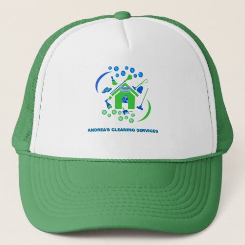 Professional Green and Blue Cleaning Services Cute Trucker Hat