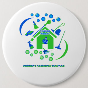 Professional Green Blue Cleaning Logo Company Cute Button