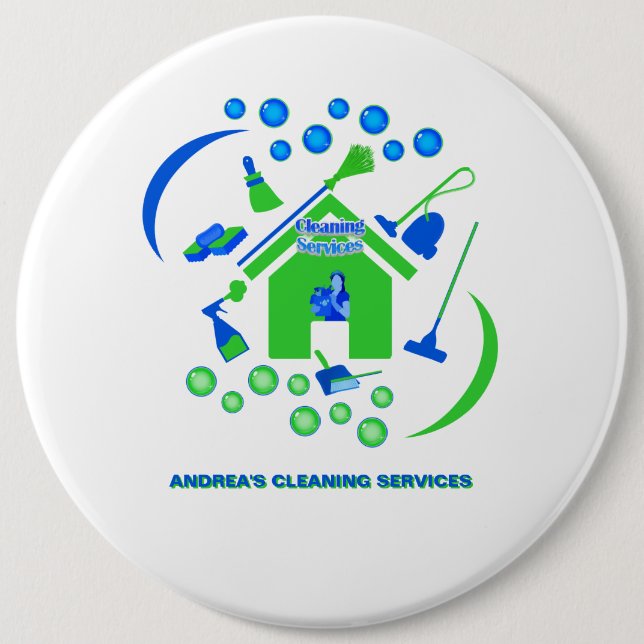 Professional Green Blue Cleaning Logo Company Cute Button (Front)