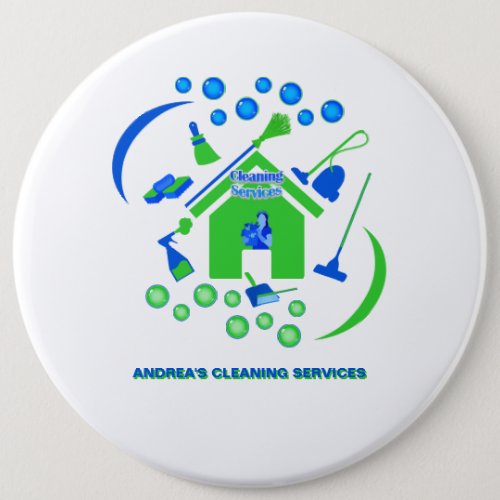 Professional Green Blue Cleaning Logo Company Cute Button