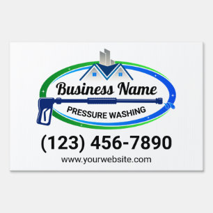 Professional Green Blue Pressure Washing Service Sign