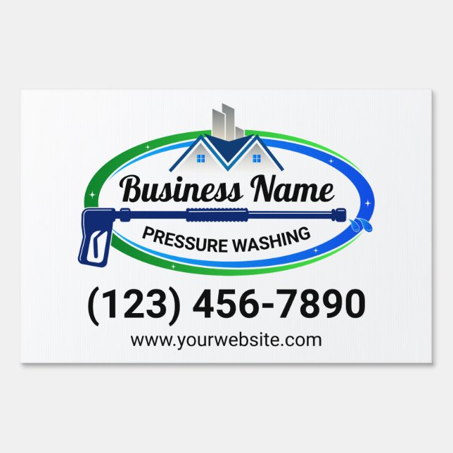 Professional Green Blue Pressure Washing Service Sign (Front)