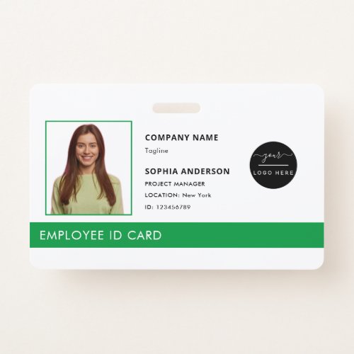 Professional Green Company Logo Employee Photo ID  Badge