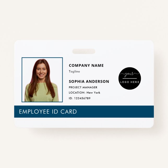 Professional Green Company Logo Employee Photo ID  Badge (Front)