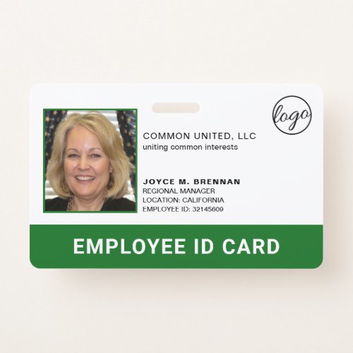 Professional Green Company Logo Employee Photo ID Badge