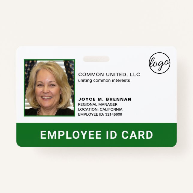 Professional Green Company Logo Employee Photo ID Badge (Front)