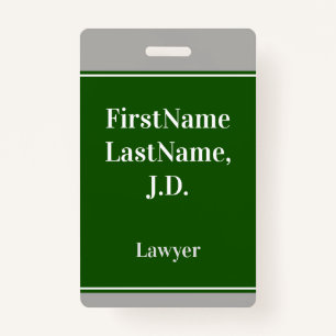Professional, Green, Custom Lawyer Name Badge