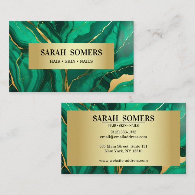 Professional Green Gold Agate  Business Card (Front/Back)