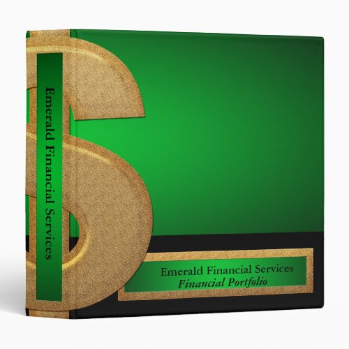 Professional Green Gold Dollar Financial Services 3 Ring Binder