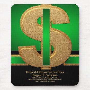 Professional Green| Gold Dollar Financial Services Mouse Pad by hhbusiness at Zazzle