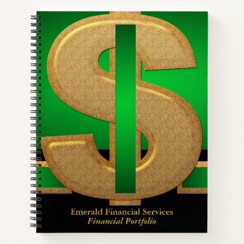 Professional Green| Gold Dollar Financial Services Notebook by hhbusiness at Zazzle