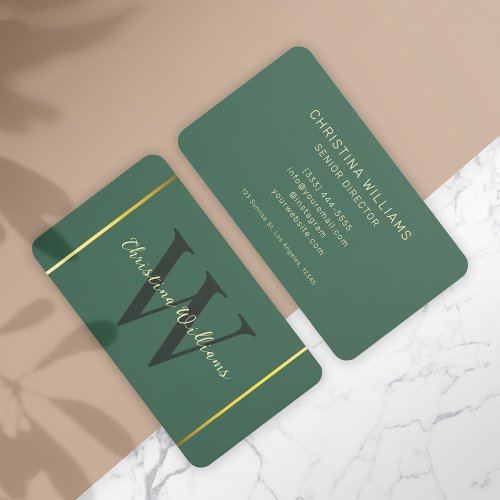 Professional Green Gold Minimalist Elegant Modern Business Card
