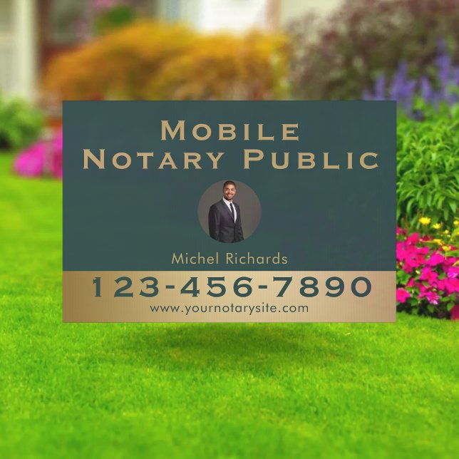 Professional Green Gold Photo Notary Business Yard Sign (Creator Uploaded)
