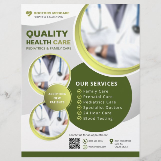 Professional Green Health Medical Care Business Flyer (Front)