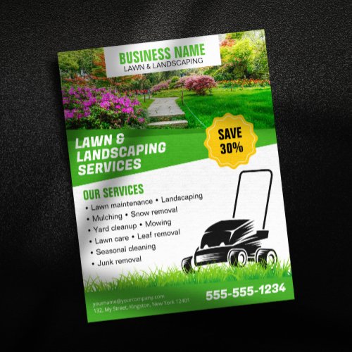 Professional Green Lanscaping Lawn Care Mowing Flyer