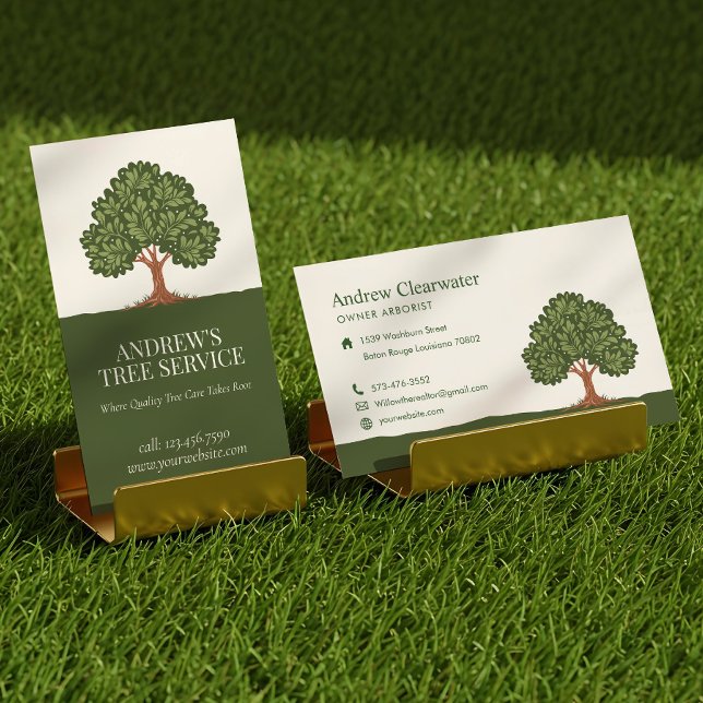 Professional Green Lawn Care Landscaping Arborists Business Card (Elegant Oak Tree Lawn Care Landscaping Arborists Business Card)