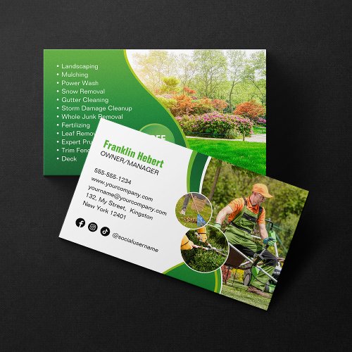 Professional Green Lawn Care Landscaping Mowing Business Card