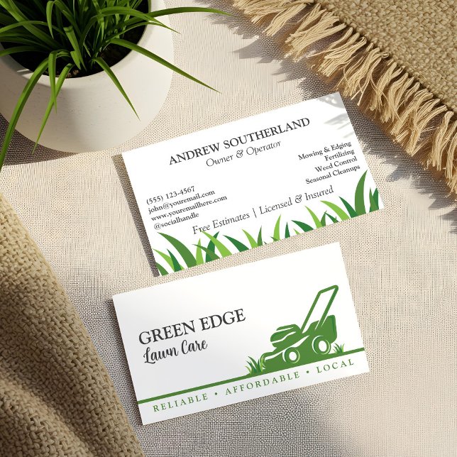 Professional Green Lawn Care Landscaping Mowing  Business Card (Lawn Care Landscaping Professional Lawn Mower Business Card)