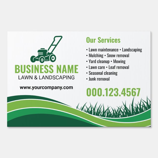 Professional Green Lawn care Landscaping Mowing Sign (Front)