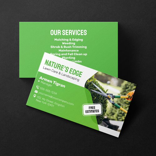 Professional Green Lawn Care Landscaping Service Business Card