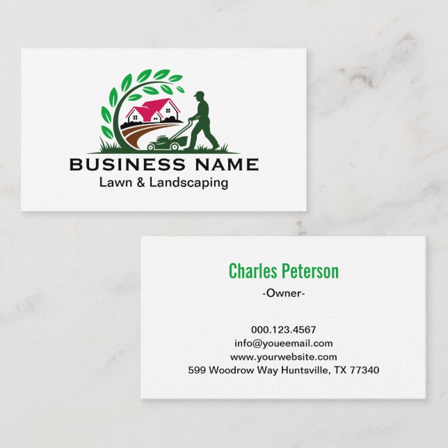 Professional Green Lawn Maintenance Services Business Card (Front/Back)