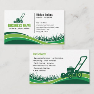 Professional Green Lawncare Landscaping Mowing Business Card