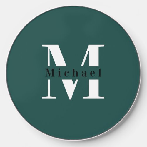 Professional Green Monogram Name  Initial Wireless Charger