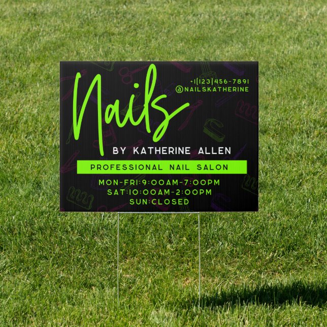Professional Green Neon Purple Nails Nail Salon Sign (Insitu)