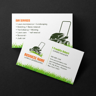 Professional Green Orange Lawncare Landscaping Mow Business Card