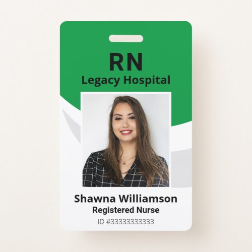 Professional Green Photo ID Badge with Bar Code