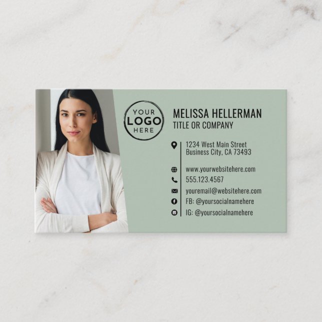 Professional Green QR Code Photo Logo Business Card (Front)