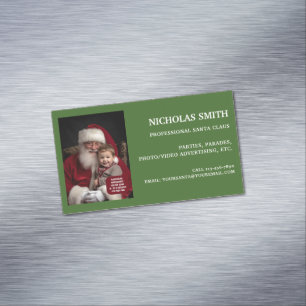 Professional Green Santa Claus Photo Business Card Magnet