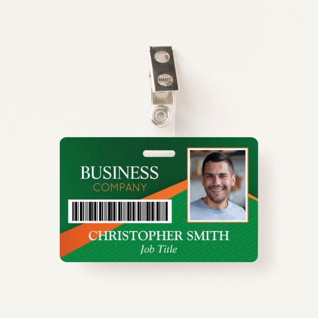 Professional Green Staff ID Badge (Front with Clip)