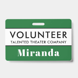 Professional Green Volunteer Name Badge