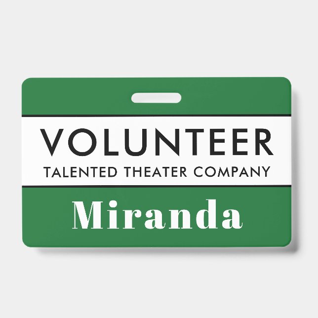 Professional Green Volunteer Name Badge (Front)