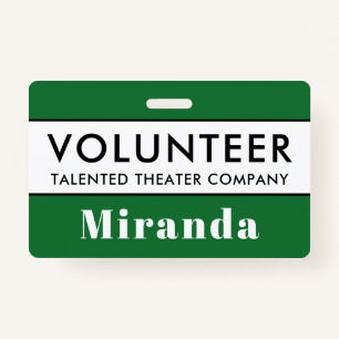 Professional Green Volunteer Name Badge