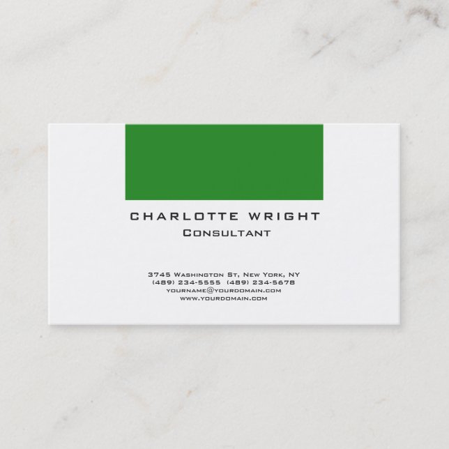Professional Green White Modern Minimalist Design Business Card (Front)