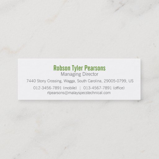 Customizable Professional green &amp; white skinny business card