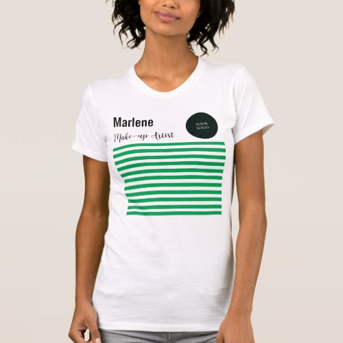 Professional Green  White Stripes with Logo T_Shirt
