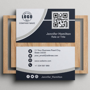 Professional Grey add your Logo QR Code Business Card