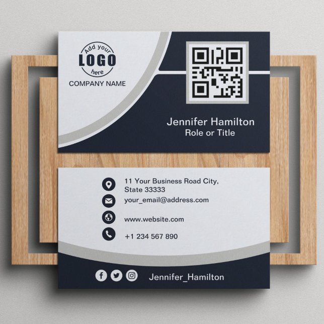 Professional Grey add your Logo QR Code Business Card (Creator Uploaded)