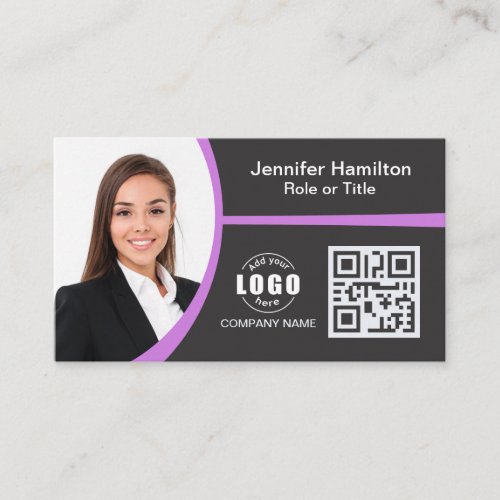 Professional Grey add your Logo QR Code Photo Business Card