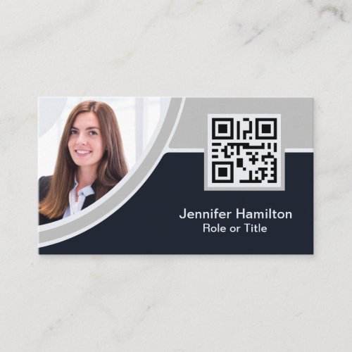 Professional Grey add your Logo QR Code Photo Business Card